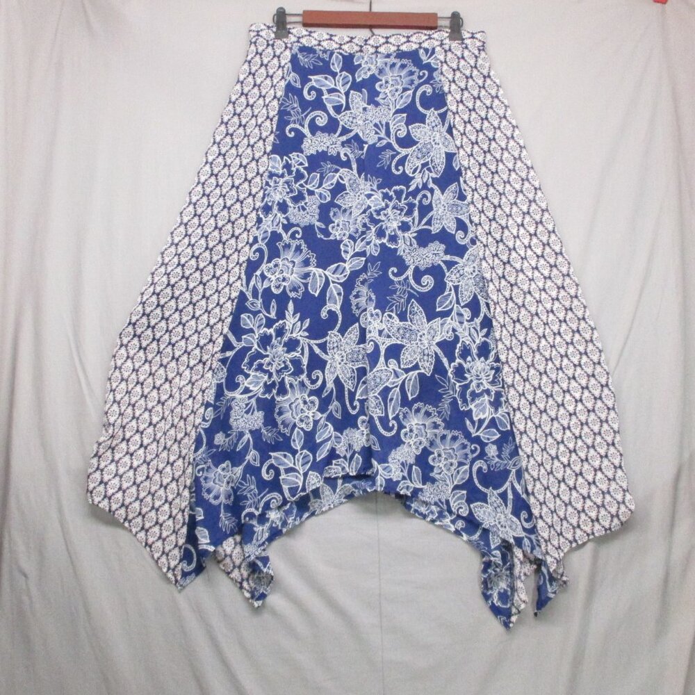 Roz & Ali Floral Semi-Sheer BOHO Midi Skirt Fairy Blue & White Women Size | 10 - Picture 2 of 15